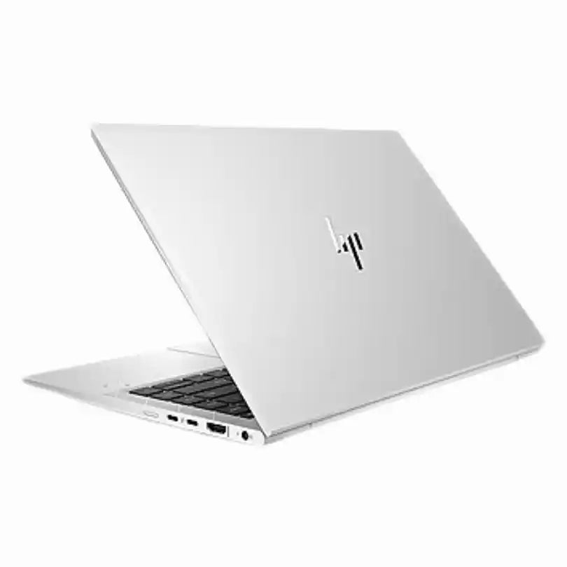 Silver HP laptop on a white background