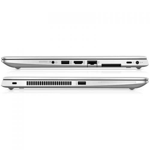 HP EliteBook 840 G5 G6 laptop showing left and right side ports including USB-C, USB 3.0, HDMI, Ethernet, smart card reader, microSD card slot, headphone jack, and cooling vents.- Rentopc