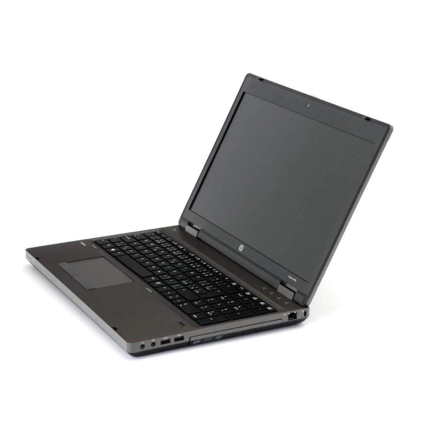 HP ProBook 6570b 15.6-inch laptop with open screen, full keyboard, touchpad, and visible right-side ports.- Rentopc