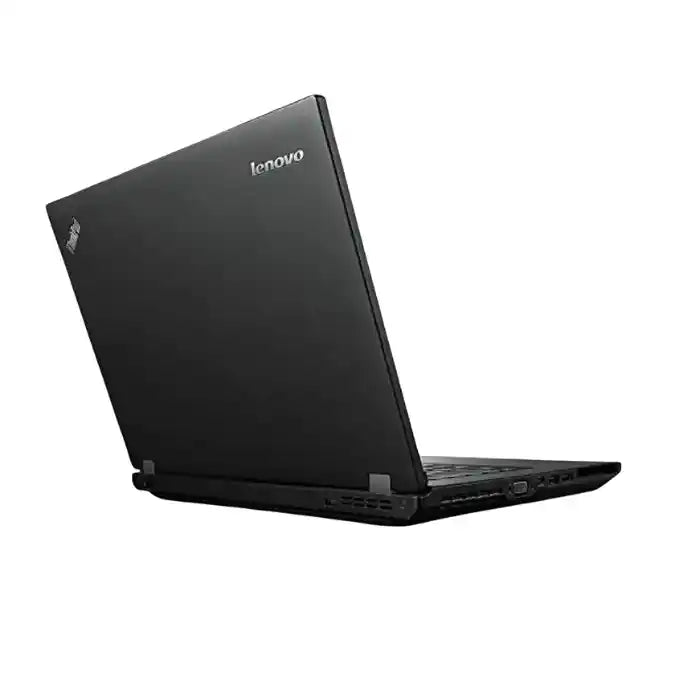 Black Lenovo laptop on a white background