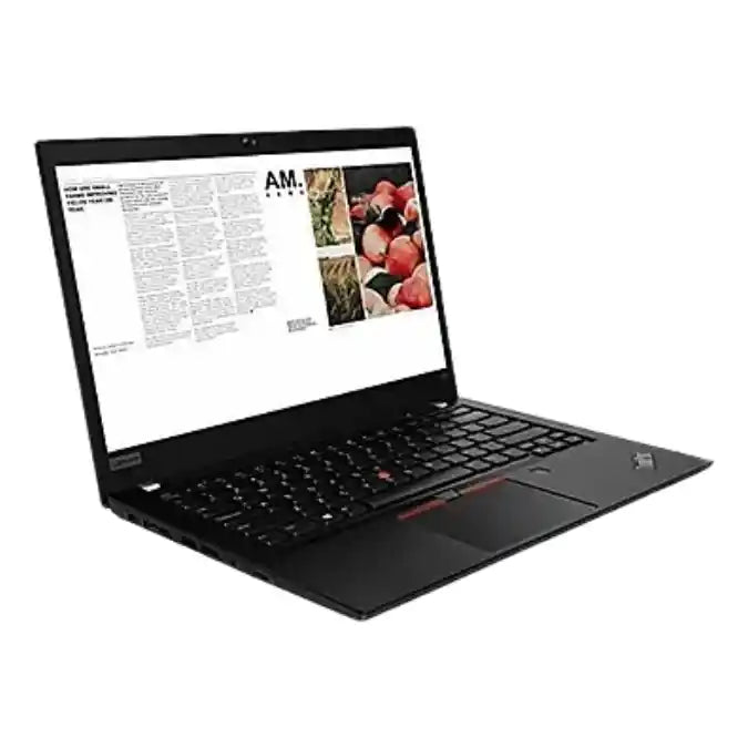 Black laptop open on a white background