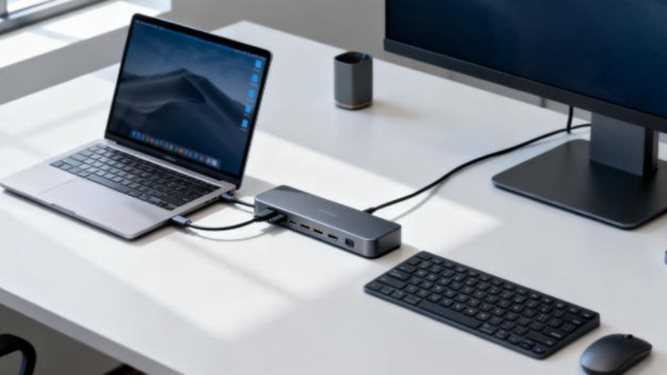 Laptop docking station desk setup