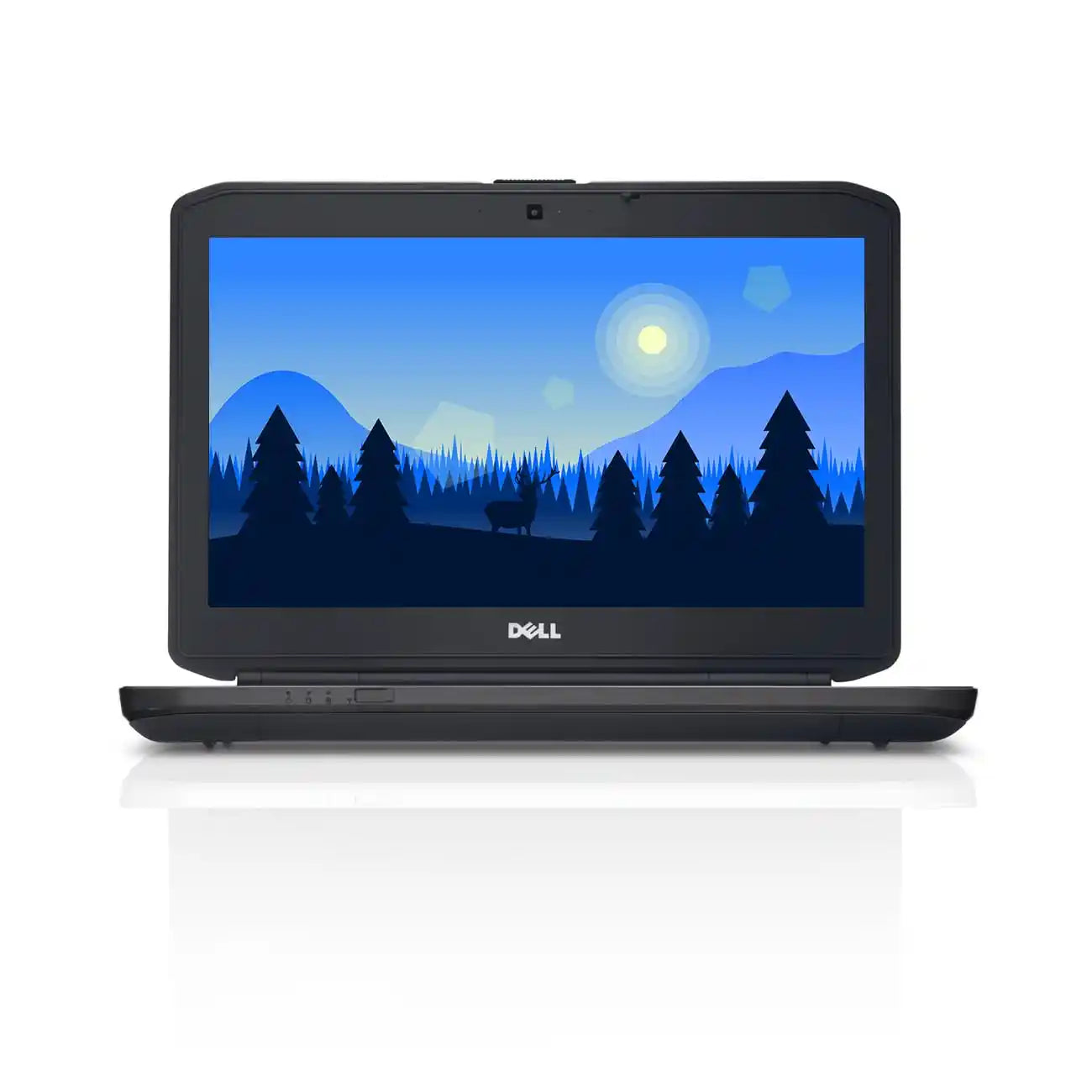 Laptop with a scenic display on a white background