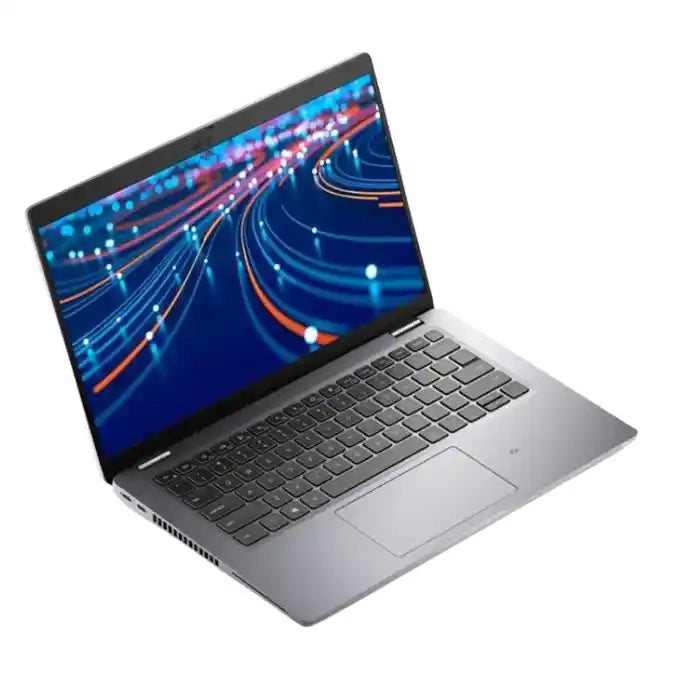 Laptop with a colorful display on a white background