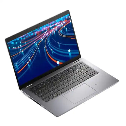 Laptop with a colorful display on a white background