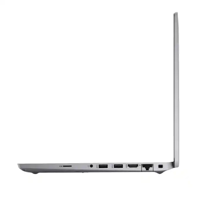 Side view of a silver laptop on a white background