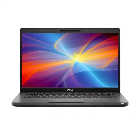 Laptop with a colorful display on a white background