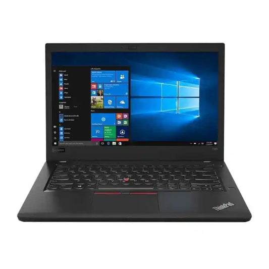 Black ThinkPad laptop with Windows operating system on the screen