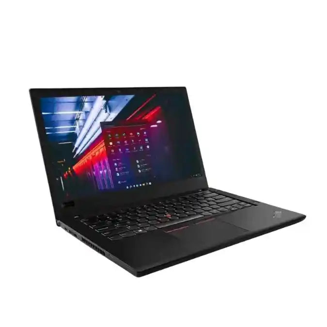 Black laptop with a colorful display on a white background