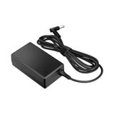 Black power adapter with cable on a white background