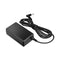 Black power adapter with cable on a white background