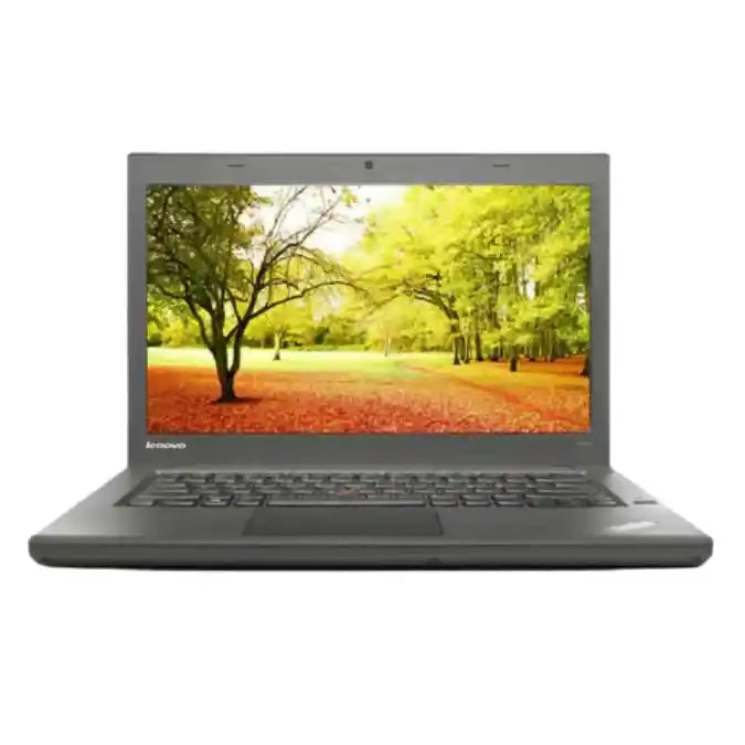 Laptop with a scenic display on a white background