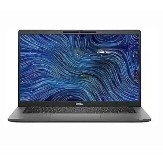 Laptop with a blue abstract pattern on the screen on a white background