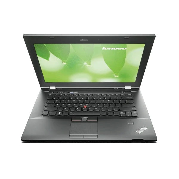 Lenovo laptop with a green leafy background on the screen