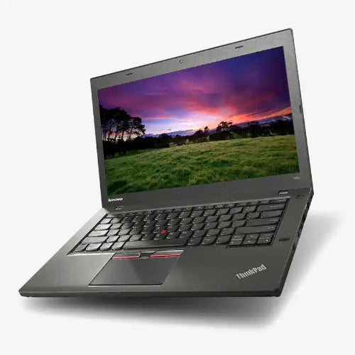 ThinkPad laptop with a scenic display on a white background