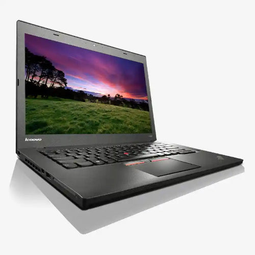Lenovo laptop with a scenic display on a white background