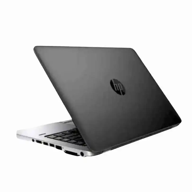 Black HP laptop on a white background