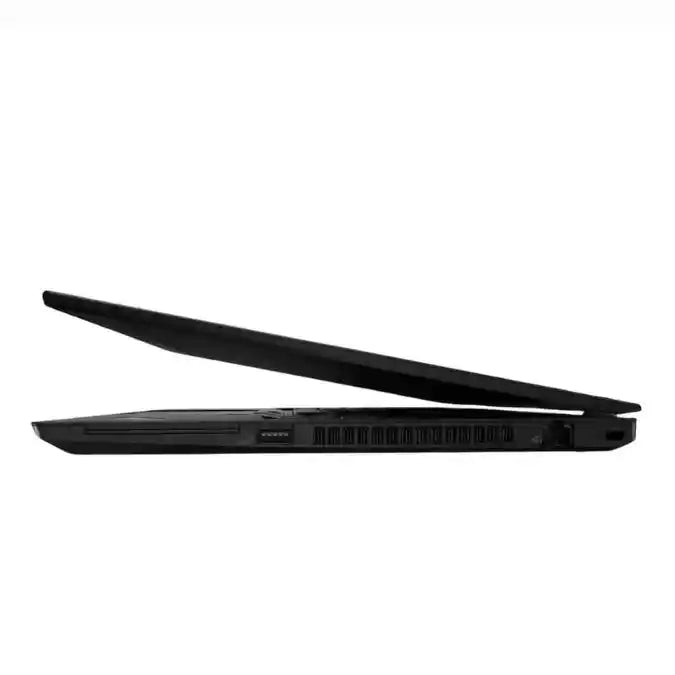 Black laptop on a white background with ports view