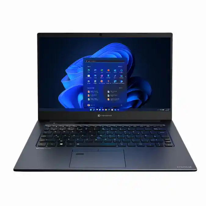 Laptop with a blue screen displaying a software interface on a white background