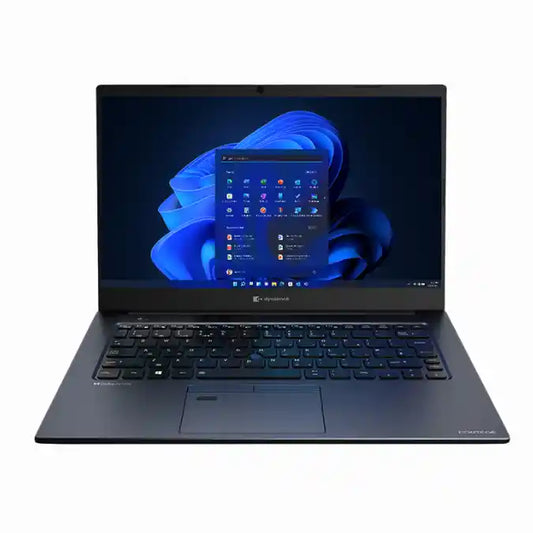 Laptop with a blue screen displaying a software interface on a white background