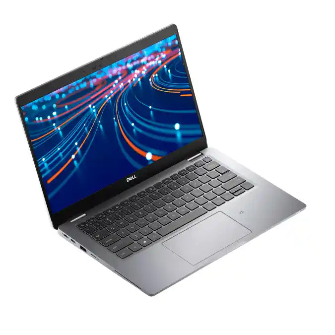 Open laptop with colorful display on a white background