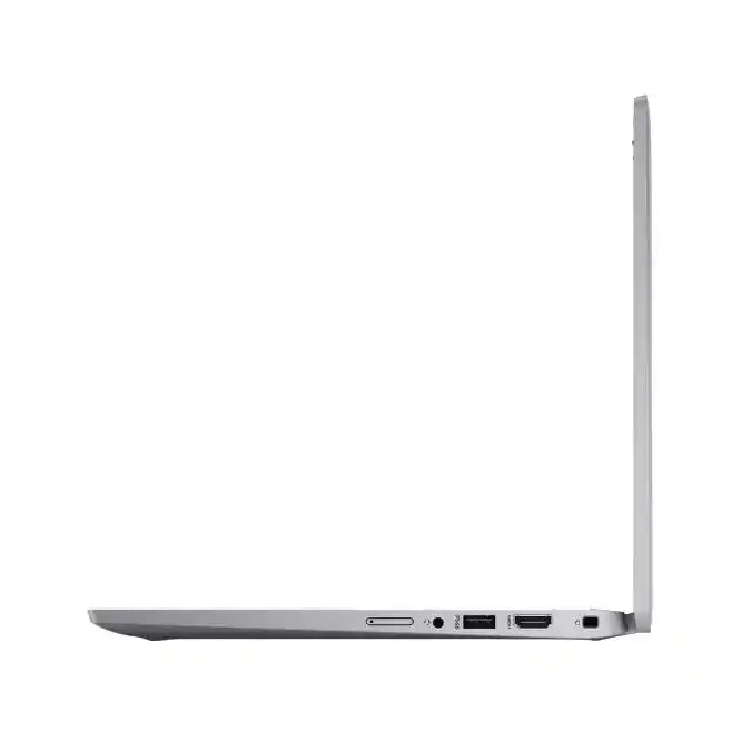 Side view of a silver laptop on a white background