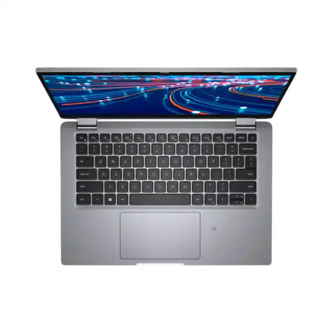 Laptop with a colorful display on a white background