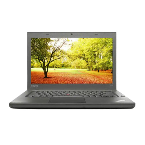 Laptop with a scenic display on a white background
