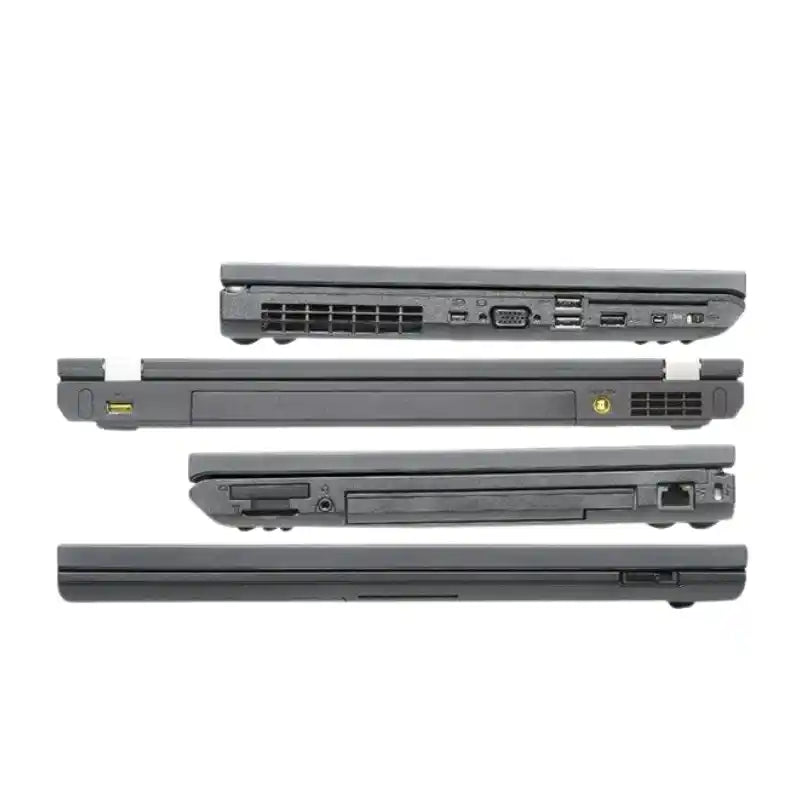 Laptop disassembled into multiple parts on a white background