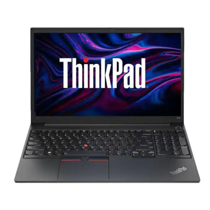 ThinkPad laptop with colorful display on a white background