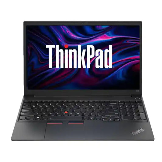 ThinkPad laptop with colorful display on a white background