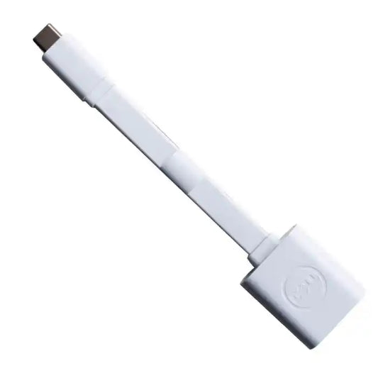 A white USB-C to USB-C adapter cable with a rectangular USB-C connector on one end and a USB-C connector on the other, shown on a plain white background.