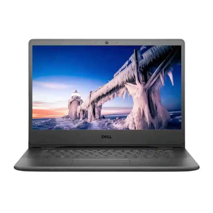 Laptop with a scenic display on a white background