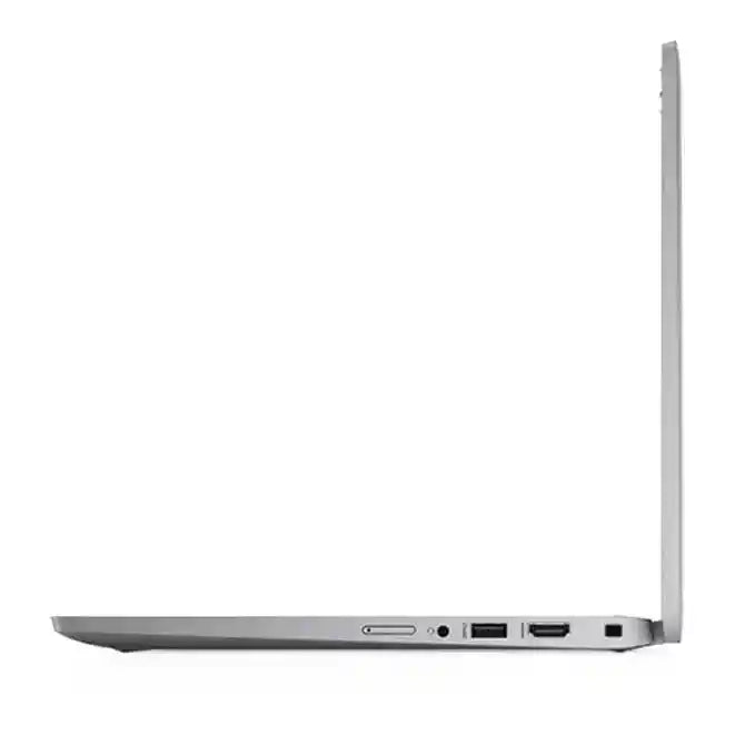 Side view of a silver laptop on a white background