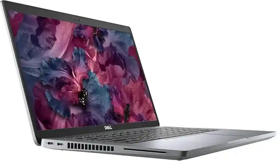 Laptop with a colorful floral screen on a white background
