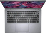 A silver Dell laptop shown from a top-down angle with the screen open, featuring a black keyboard and a colorful abstract floral wallpaper on the display.