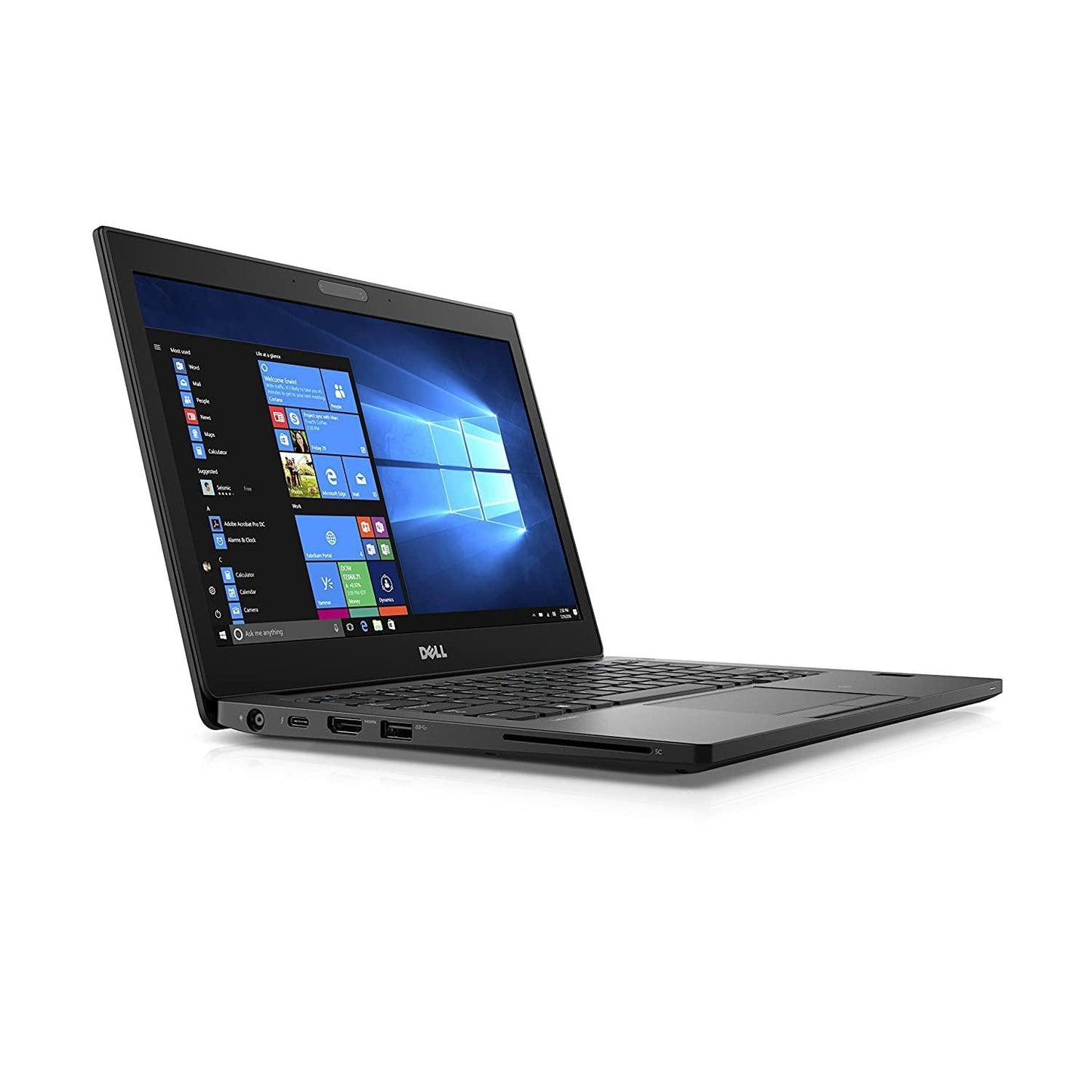 Dell Latitude 7280 Intel Core i5 7th Gen 12.5-inch laptop visible left-side ports including power connector, USB Type-C, HDMI, USB 3.0, and smart card reader slot.- Rentopc