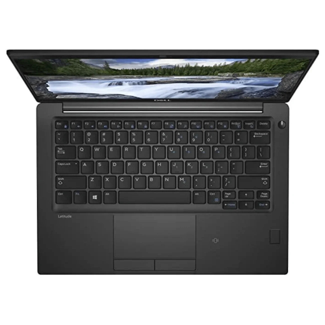 Dell Latitude 7390 business laptop keyboard close-up, showing function keys, touchpad buttons, and ergonomic design.- Rentopc
