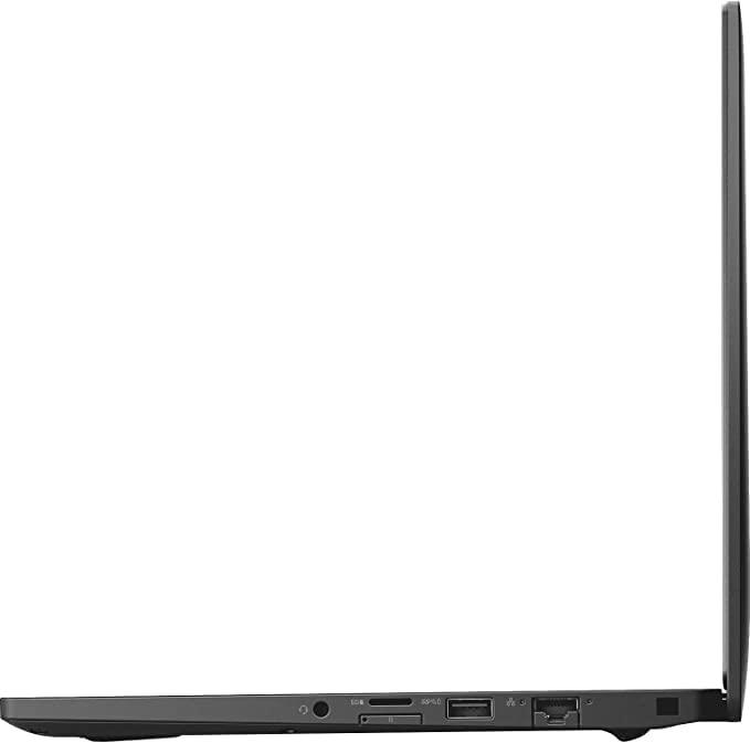Dell Latitude 7390 right side angled view in L shape highlighting volume controls, audio jack, MicroSIM and MicroSD card slots, USB 3.1 port with PowerShare, and security lock slot.- Rentopc