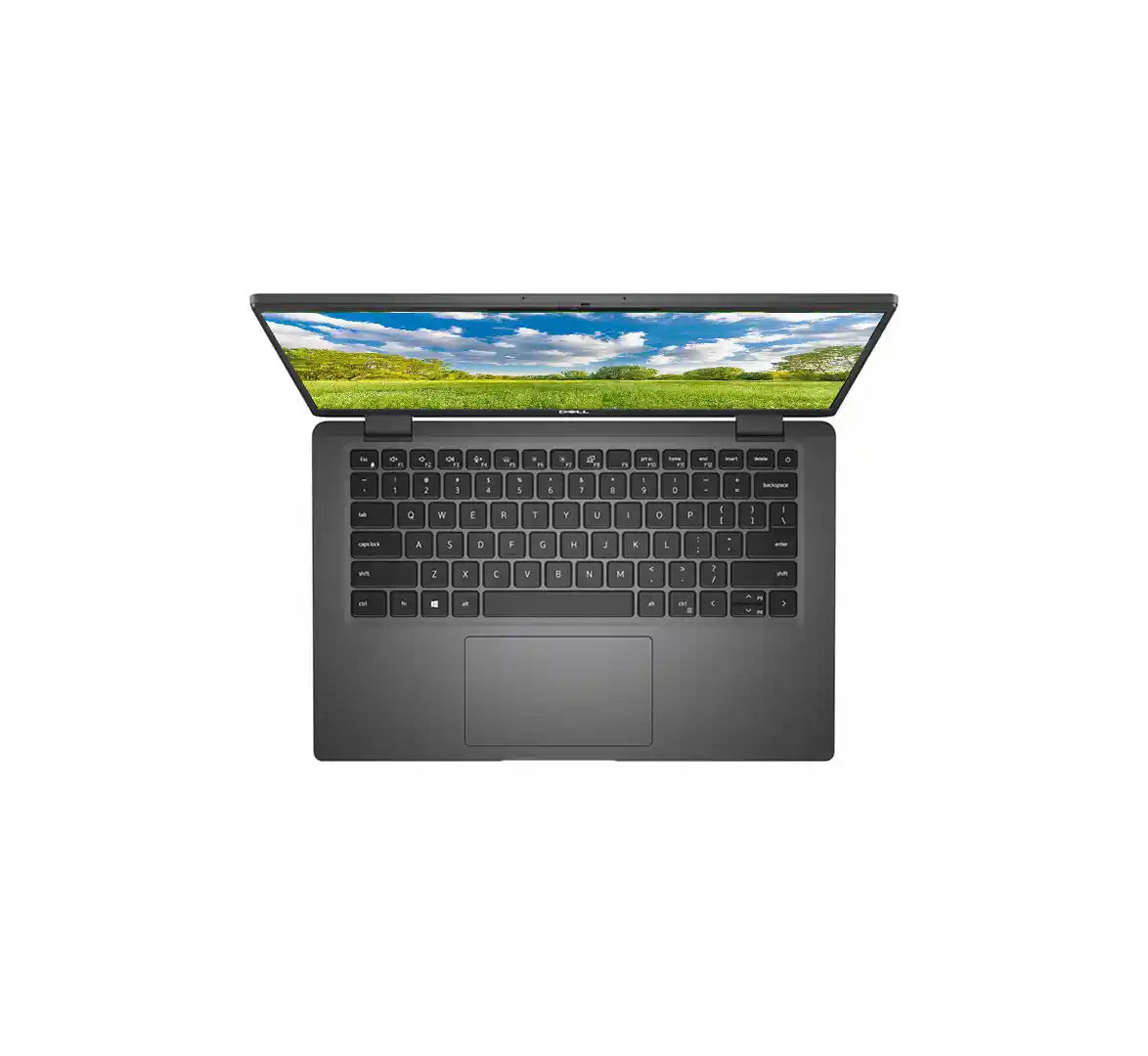 Laptop with a scenic display on a white background