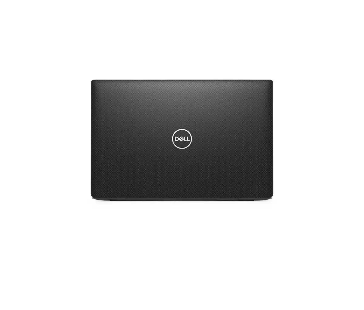 A closed black Dell laptop shown from the top on a plain white background.