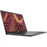 A dark gray Dell laptop shown open at an angle, featuring a vibrant red and gold abstract display on the screen, set against a plain white background.