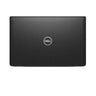 Closed black Dell laptop viewed from above, showing the textured lid with the Dell logo centred
