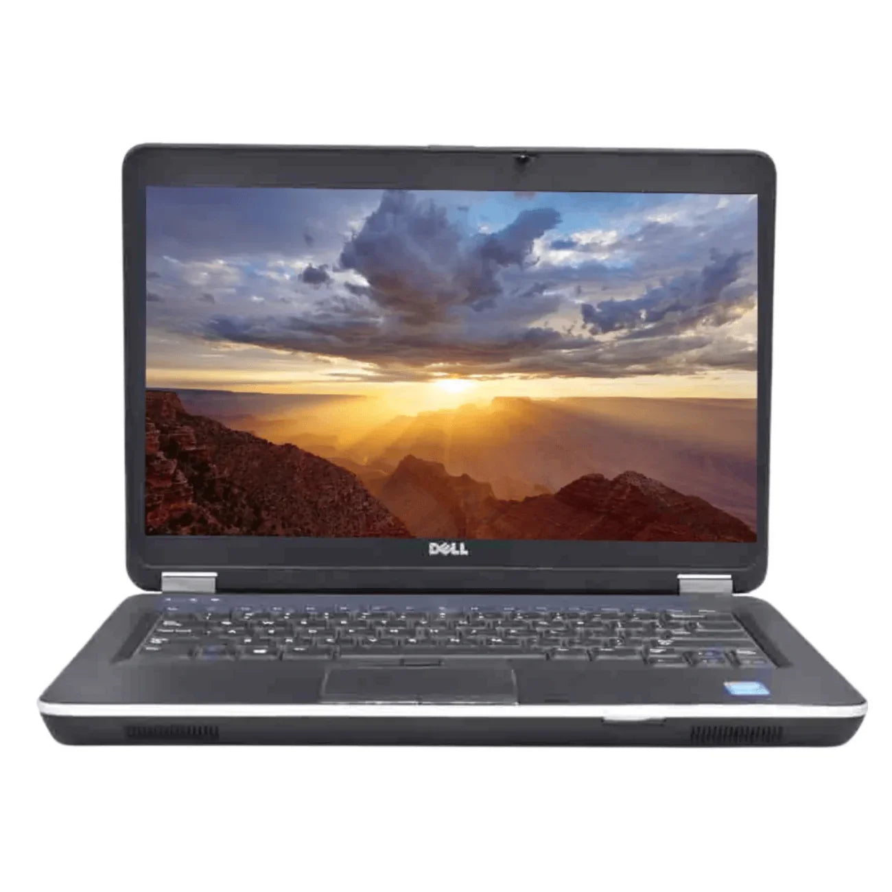 Dell Latitude E6440 Intel Core i5/i7 14-inch laptop front view with lid open, showing full-size keyboard, touchpad, palm rest, power button, and 14-inch display.- Rentopc