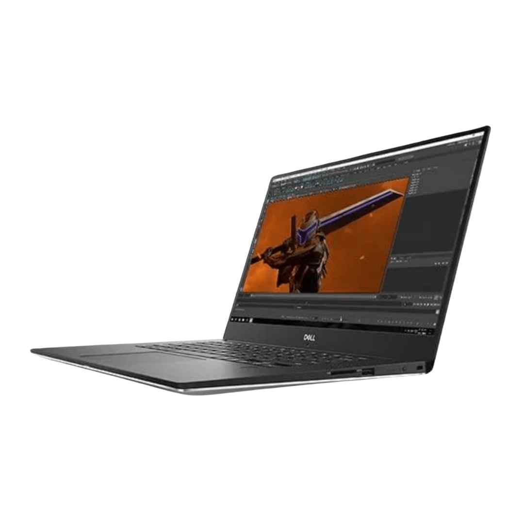 Dell Precision 5530 workstation laptop with Intel Core i7 8th Gen Hexa-core CPU, 15.6-inch FHD touchscreen, and 4GB Nvidia graphics, showing visible side ports including SD card slot, USB Type-C, and HDMI.- Rentopc
