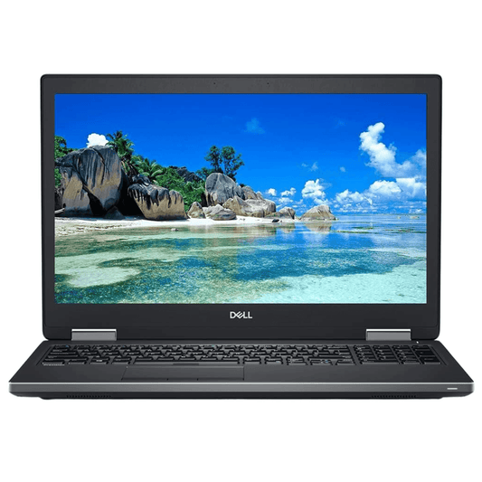 Dell Precision 7710 open view with backlit keyboard, trackpad, FHD 17.3-inch display, Intel Xeon E3-1505M CPU, and Nvidia Quadro M3000M GPU.- Rentopc