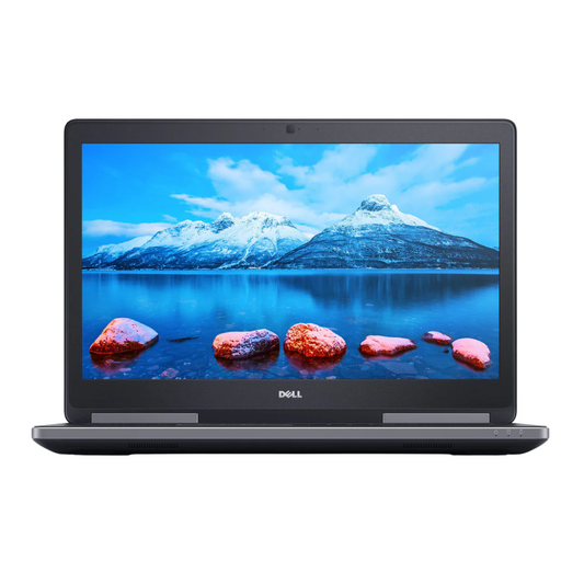 Dell Precision 7720 17.3-inch FHD display showing slim black bezel, integrated webcam, and anti-glare matte screen powered by Nvidia Quadro P3000 graphics.- Rentopc