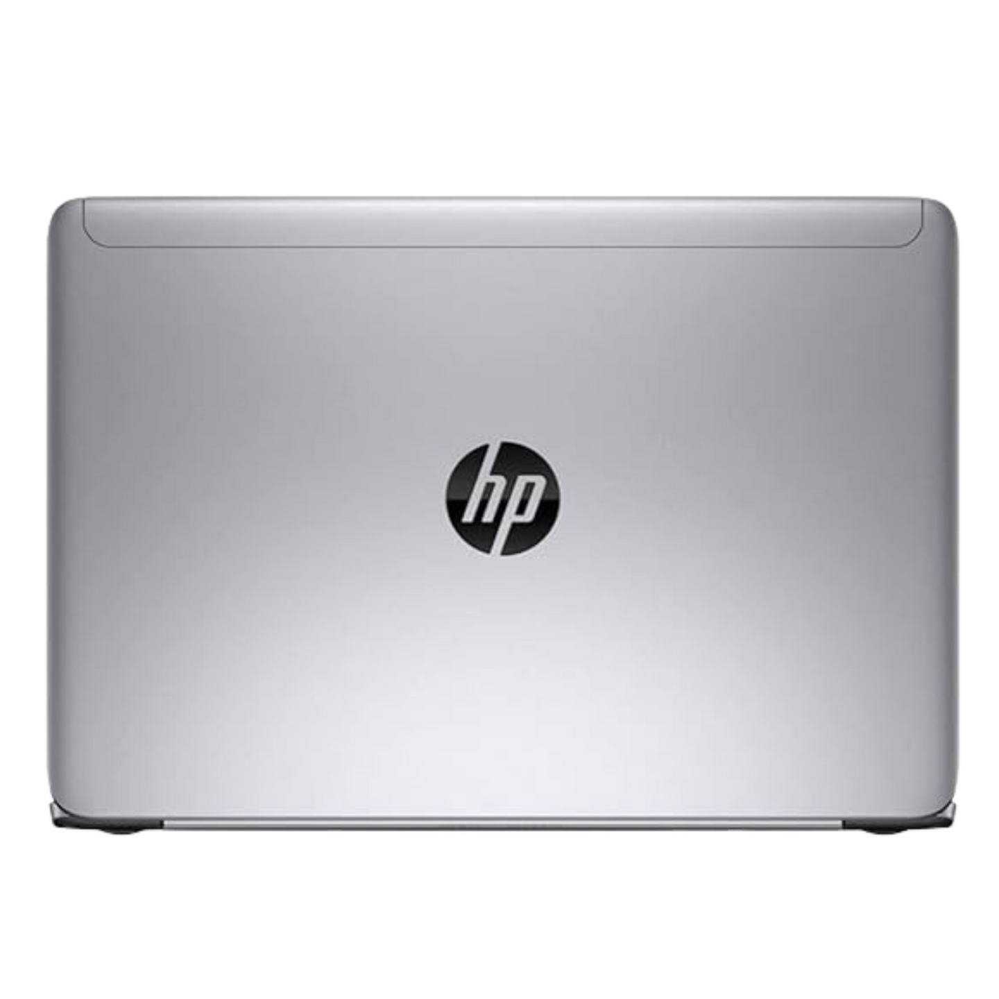 HP EliteBook 1040 G2 ultrabook top view with closed silver lid and centered black HP logo.- Rentopc