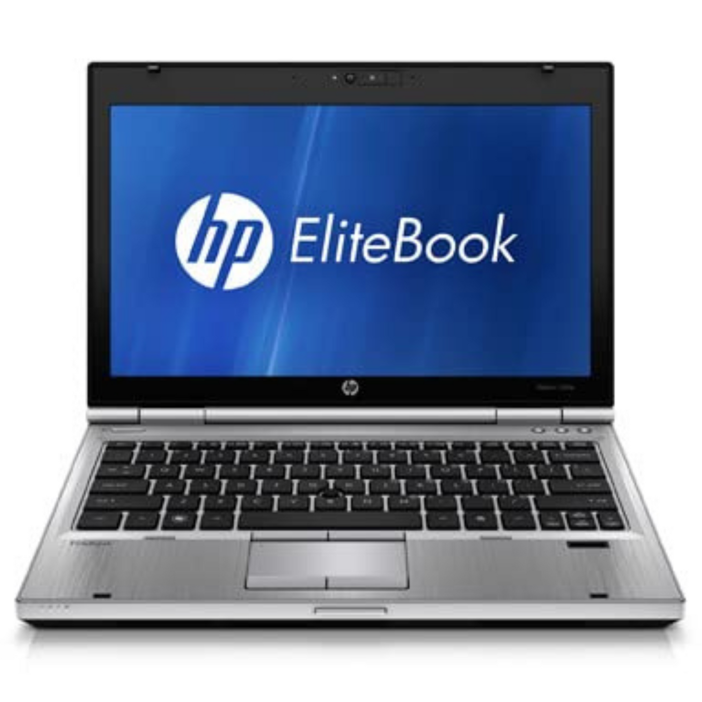 HP EliteBook 2560p laptop open from front, showing keyboard, touchpad, and display.- Rentopc