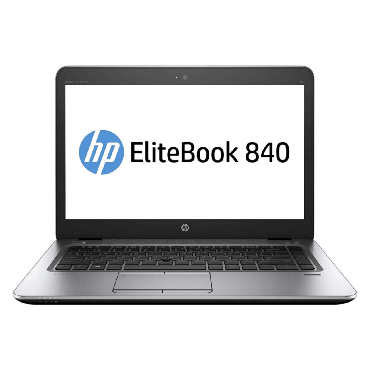HP EliteBook 840 G1 14-inch Intel Core i5 laptop front view, silver finish, showing keyboard, display and touchpad.- Rentopc